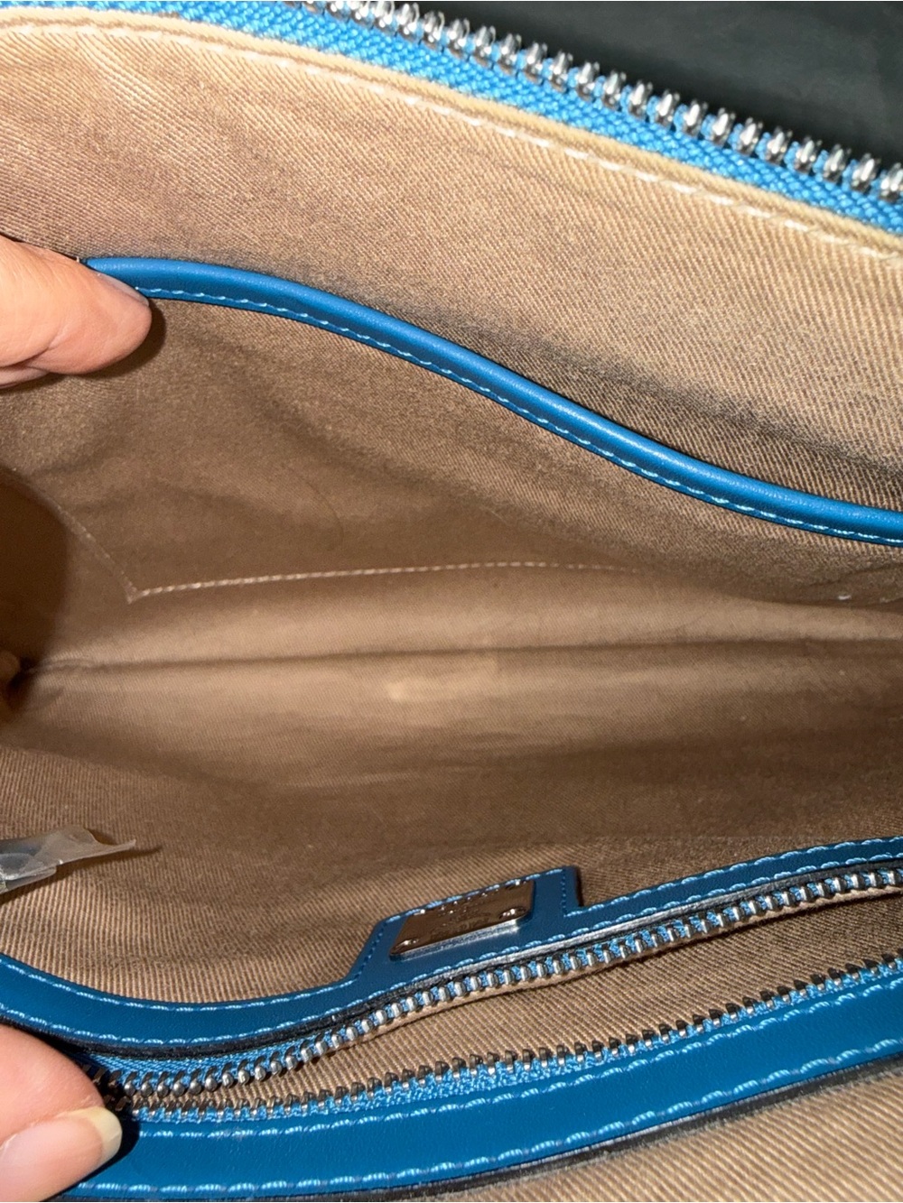 MCM Black Leather Crossbody Pouch with Blue Zip Accent - Picture 6 of 10